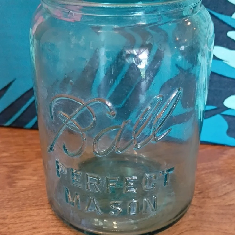 Ball Perfect Mason Jar - Blue Glass, Vintage Pint Size #4